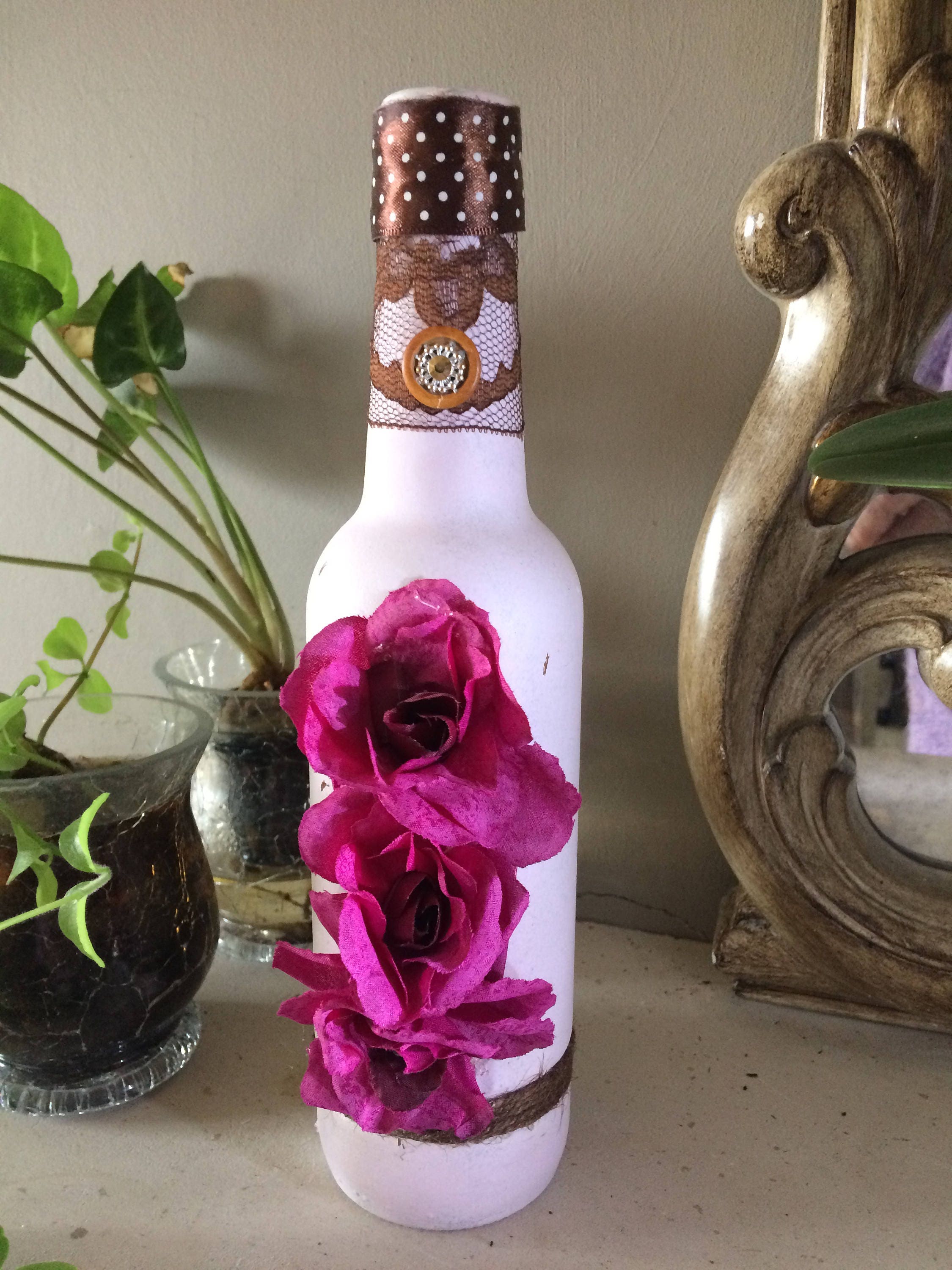 Bouteille-Fleur Roses et Marron