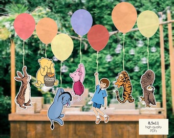 Classic Winnie the Pooh characters digital file - vintage pooh balloon decor