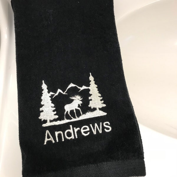 Personalized Hand Towel for the Cabin, Custom Moose Towel for Cabin Bathroom, Embroidered Moose Hand Towel, Custom Moose Decor, Cabin Decor