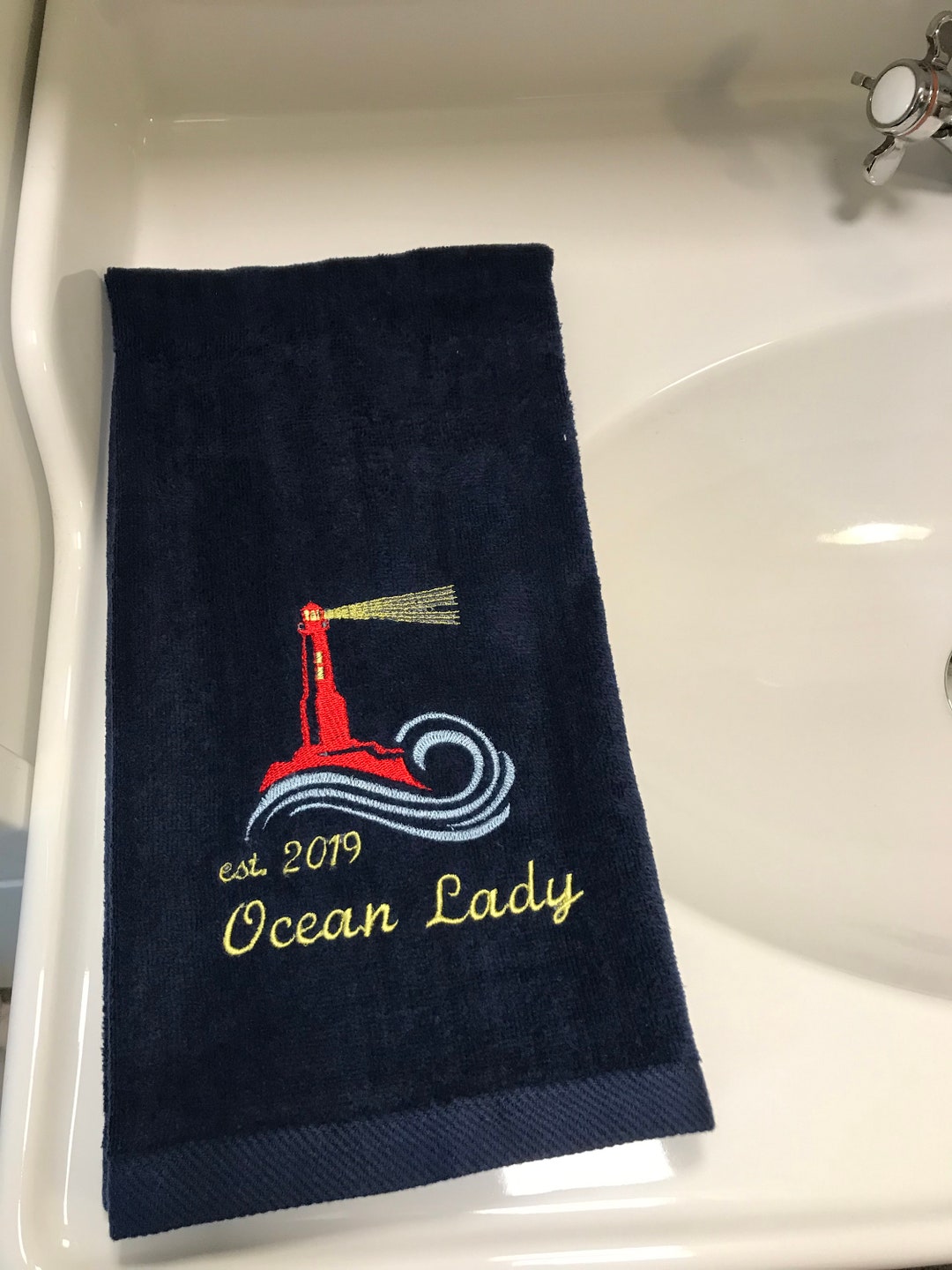Personalized Boat Towel, Embroidered Hand and Bath Towel With