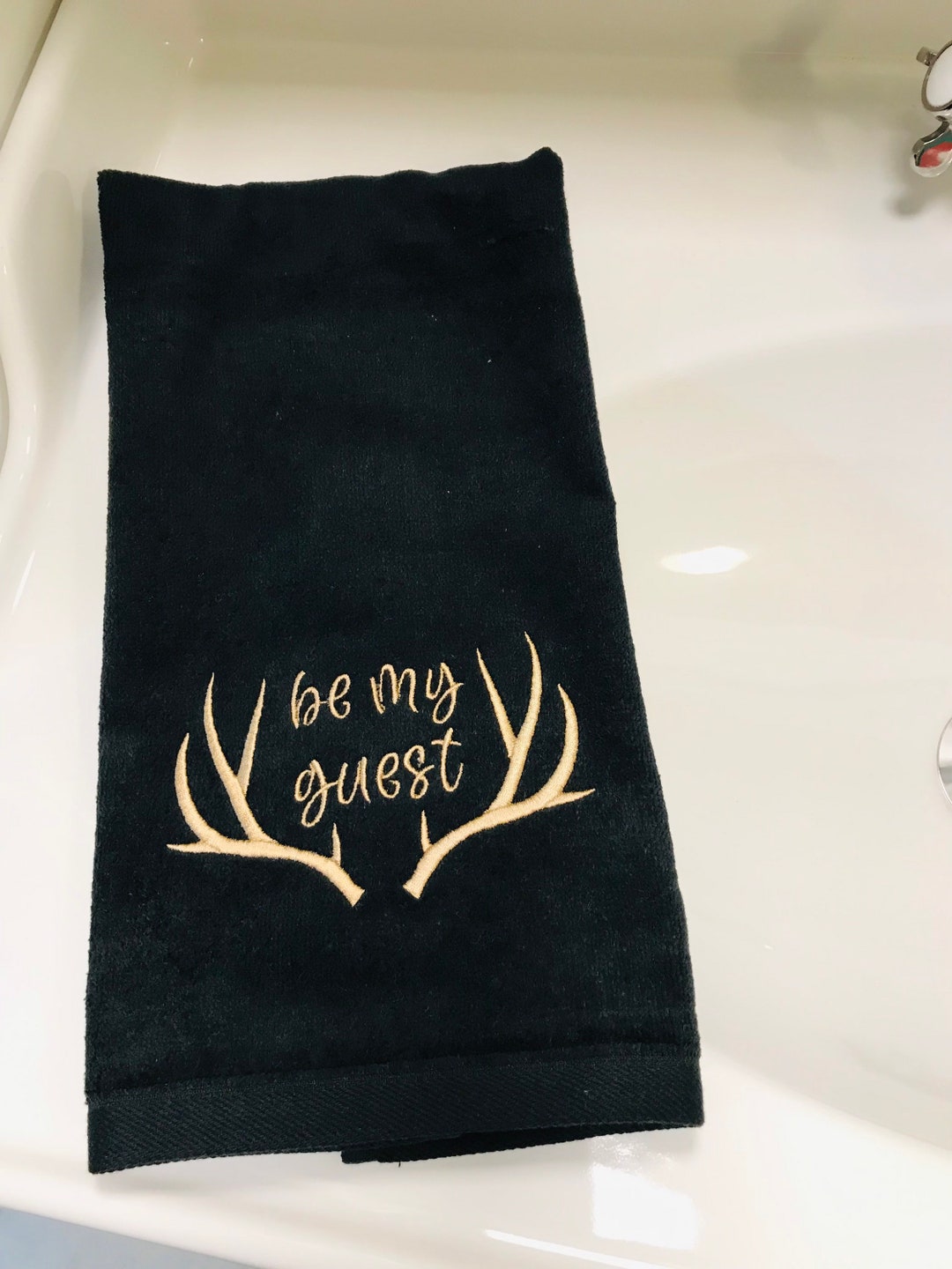 Be My Guest Hand Towel for the Cabin, Antler Hand Towel for Guest Cabin