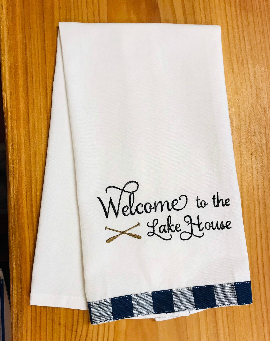 Lake Hand Towel Nautical Themed Towels Navy Blue Kitchen Dishtowels  Lakehouse