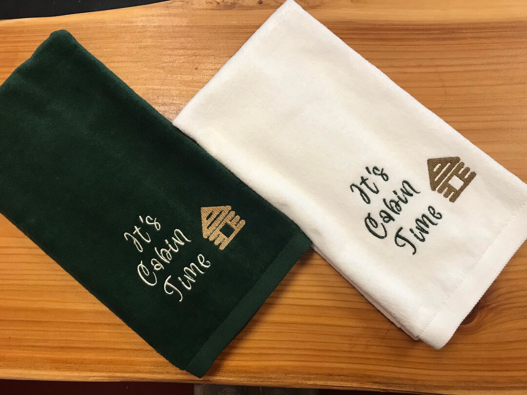 It's Cabin Time Hand Towel, Cabin Hand Towels, Lodge Decor, Embroidered