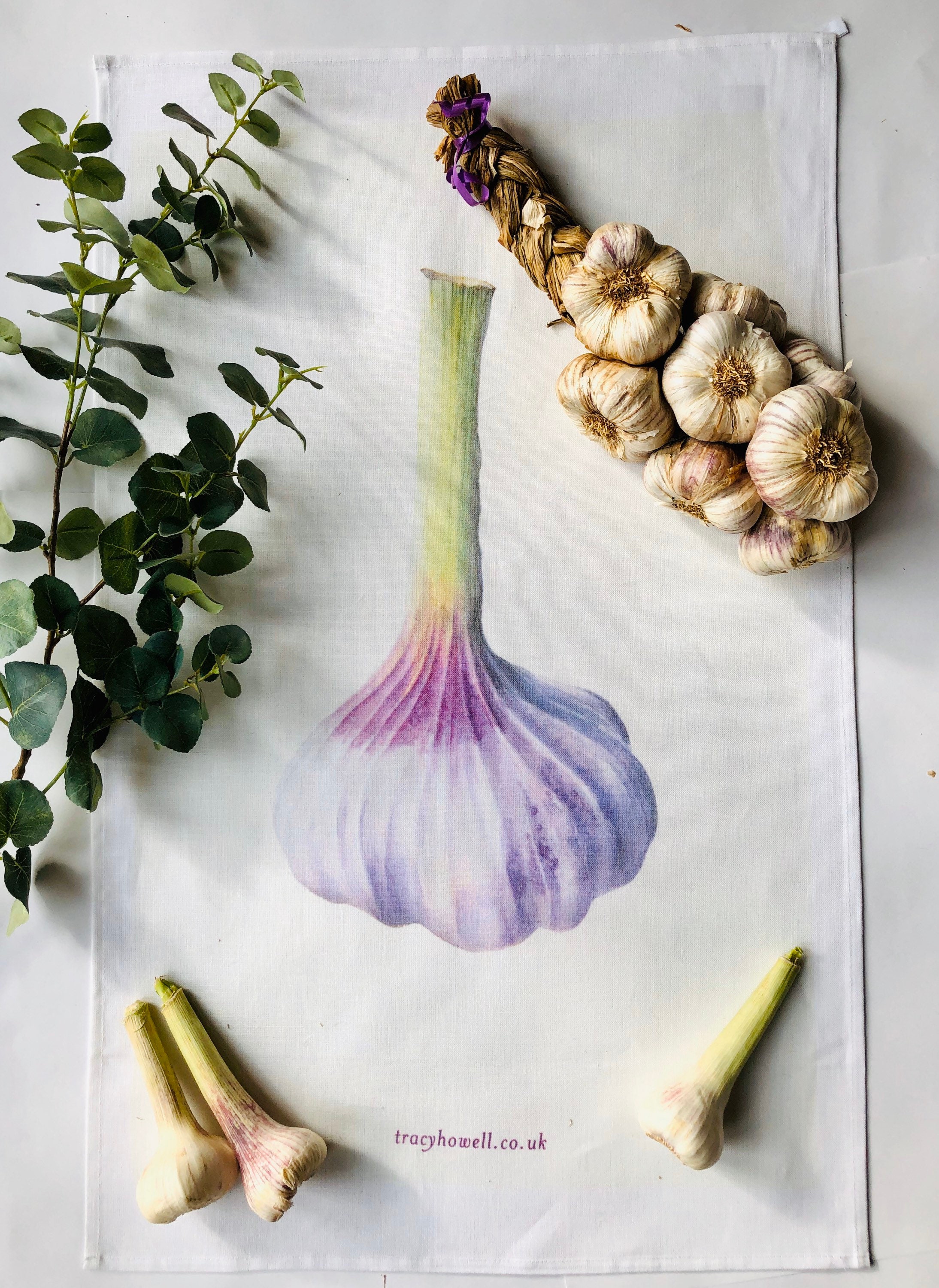 Beau Torchon Botanique à L'ail. 100% Linge.