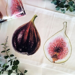 Fig tea towel,Botanical tea towel, Botanical illustration, Fig, linen tea towel.