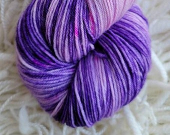 READY TO SHIP Hand Dyed "Purple Cow" 75 Superwash merino /25 nylon sock yarn Fingering Weight 462yards 100 grams