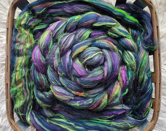 4oz braid Merino wool/ Mulberry silk/ Sari silk top