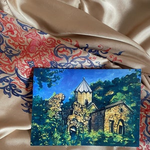 Artsakh Hadrut Ktchavank Carte postale arménienne Aquarelle Impression artistique