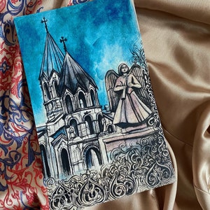 Carte postale arménienne de la cathédrale d'Artsakh Stepanakert Ghazanchetsots, aquarelle