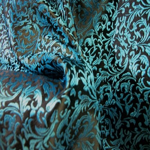 Teal & Black Filigree Silk Brocade - Corset Making
