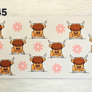 16oz UV DTF Cup Wrap #245 Highland Cows Reading with Flowers for Snow Globe Cups and Tumblers