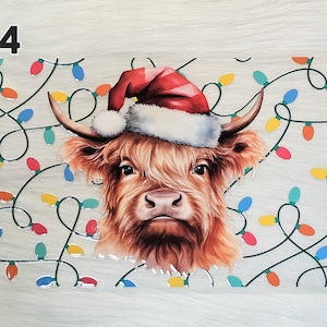 16oz UV DTF Cup Wrap Highland Cow Christmas Lights for Snow Globe Cups and Tumblers