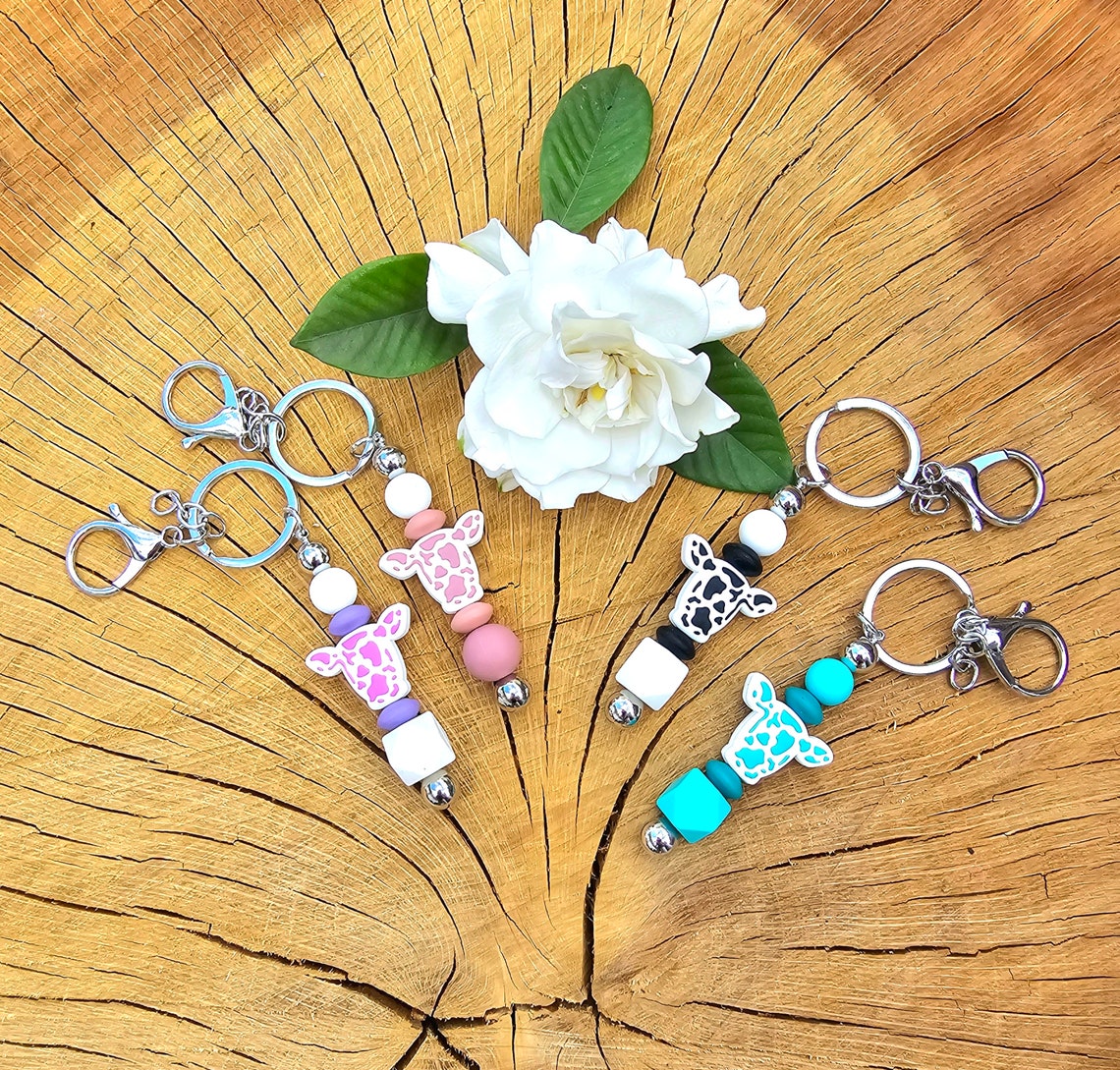 Cow Head With Cow Print Key Rings - Etsy