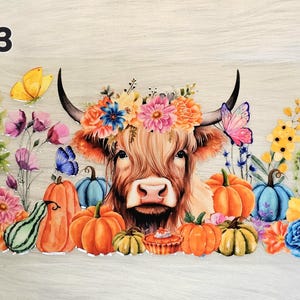 16oz UV DTF Cup Wrap #243 Fall Highland Cow for Snow Globe Cups and Tumblers