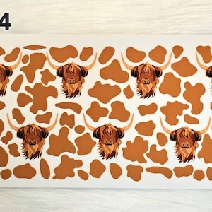 16oz UV DTF Cup Wrap #244 Highland Cows with Cow Print for Snow Globe Cups and Tumblers