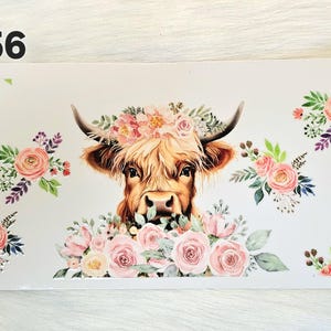 16oz UV DTF Cup Wrap #256 Highland Cow with Roses for Snow Globe Cups and Tumblers