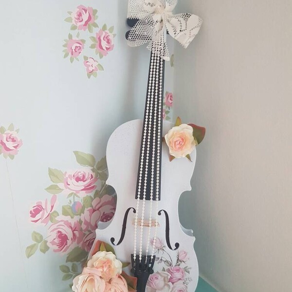 Violin ornament, altered violin, vintage, painted violin, violin, ornamental violin, decorative violin, decorative musical instrument