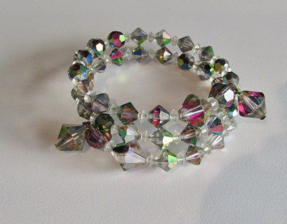 Bracelet Vintage Serpent En Métal Argenté Avec Cristal Aurores Boréales - Fantaisie Femme