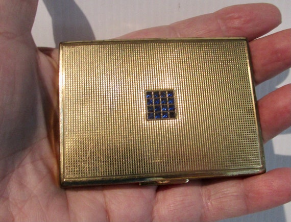 Beautiful rectangular collectable gold plated pow… - image 1