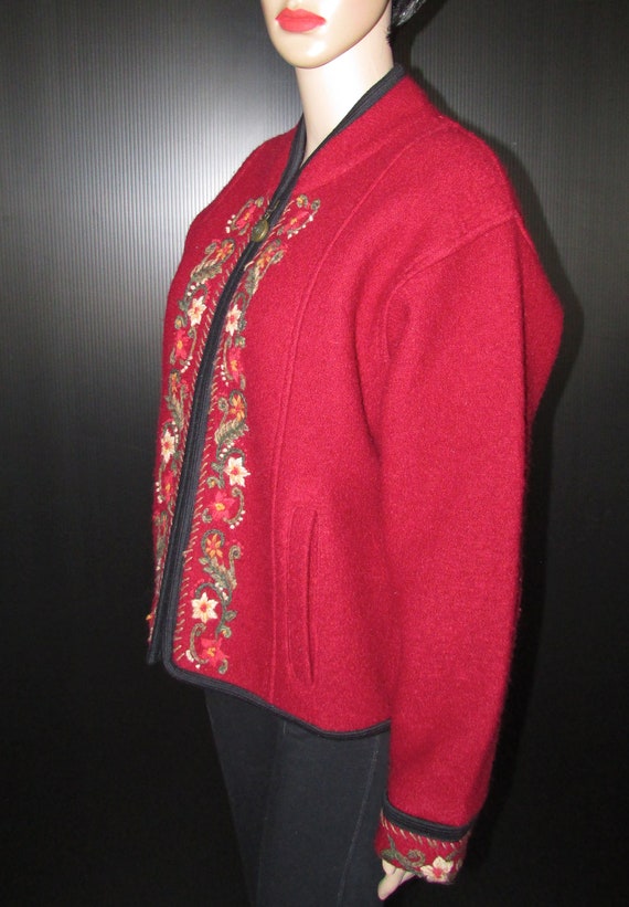 Superb ICELANDIC wool red cardigan with floral mo… - image 5