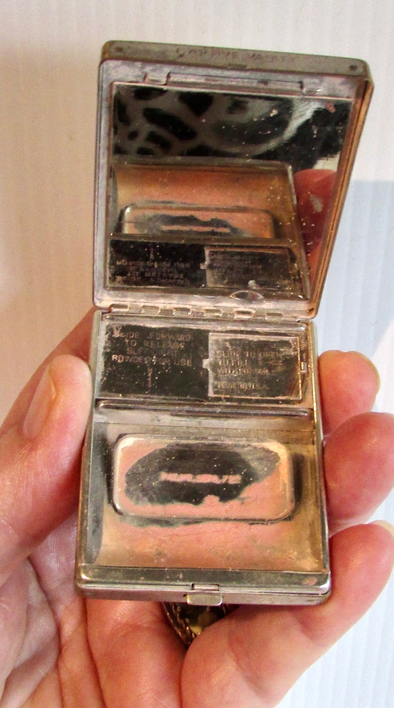 rectangular silver plated powder compact mirror C… - image 2