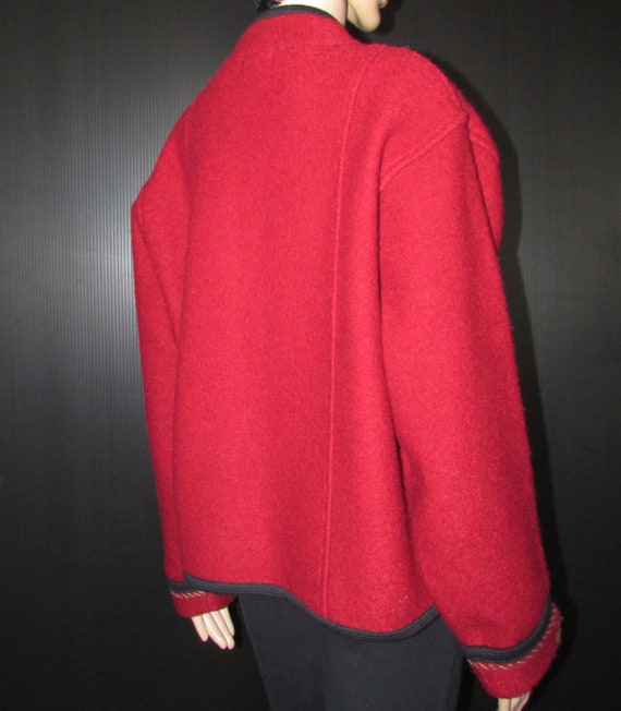 Superb ICELANDIC wool red cardigan with floral pa… - image 2
