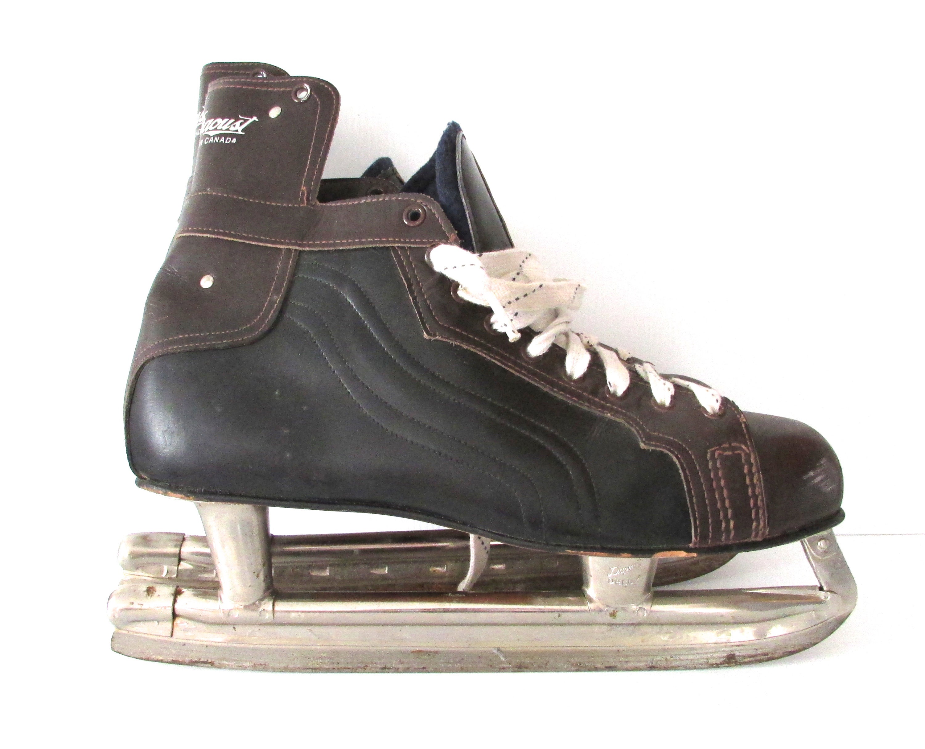 Vintage Starr Mfg REX Ice Skates Size 7.5‎ Black Brown Leather Canada Senior Vintage Black Leather Hockey Skates - VintageWinter main image 4