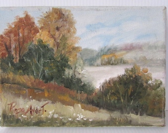 Oil painting on canevas  signed ROSE AUDET/  tableau huile sur canvas   signé Rose Audet    5" X 7"