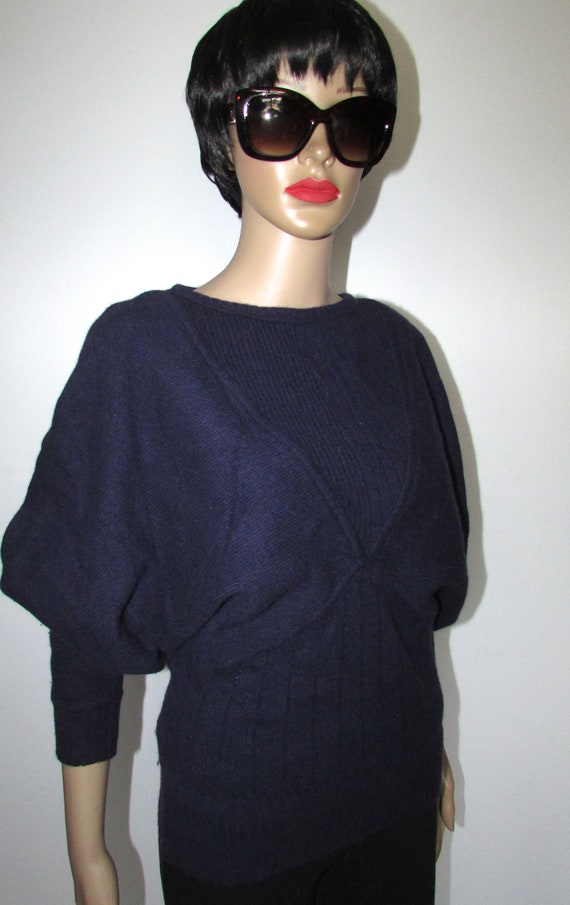 Superb bat sleeves purple blue wool knitting sweater GIANNI VERSACE/ pretty purple blue wool sweater Gianni Versace Italy small bust 36