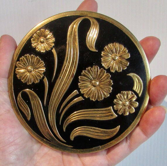 Nice collectable XL round black enamel and gold p… - image 3