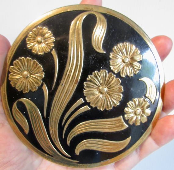 Nice collectable XL round black enamel and gold p… - image 1