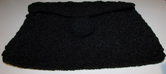 superbe antique black crochet clutch or purse /tr… - image 3