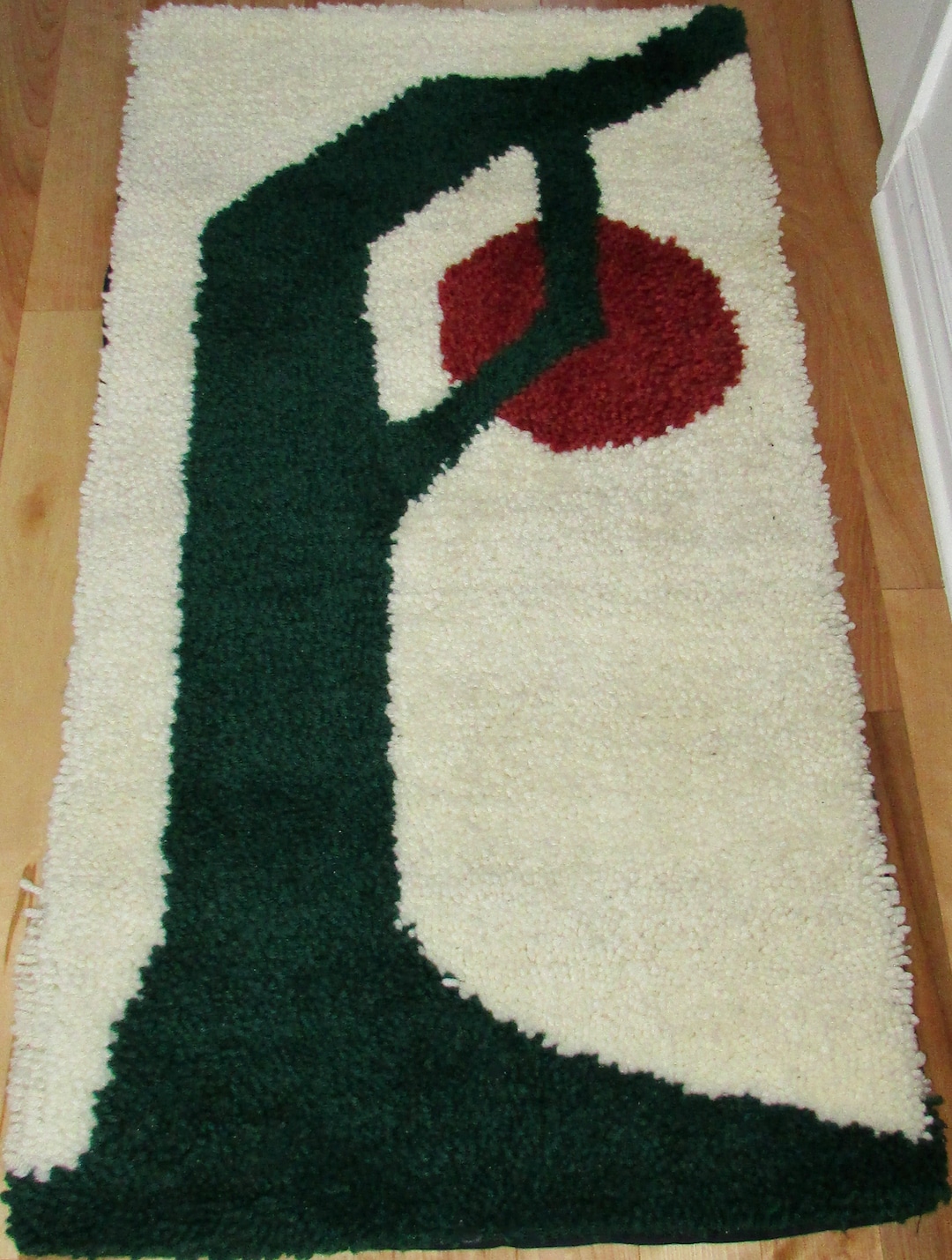 Vtg Superb Hand Made Wool Hooked Carpet Tree and Sun Modern Motif ...