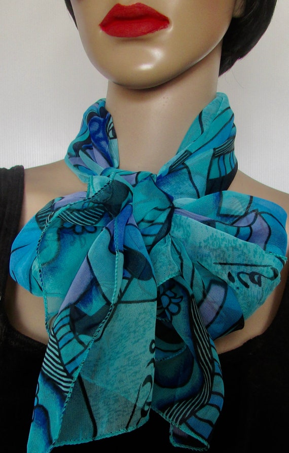 Superb abstract silk blue rectangular PICASSO sca… - image 2