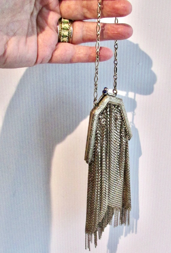 Beautiful  antique gold plated mesh bag purse wit… - image 1