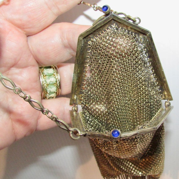 Beautiful  antique gold plated mesh bag purse wit… - image 5