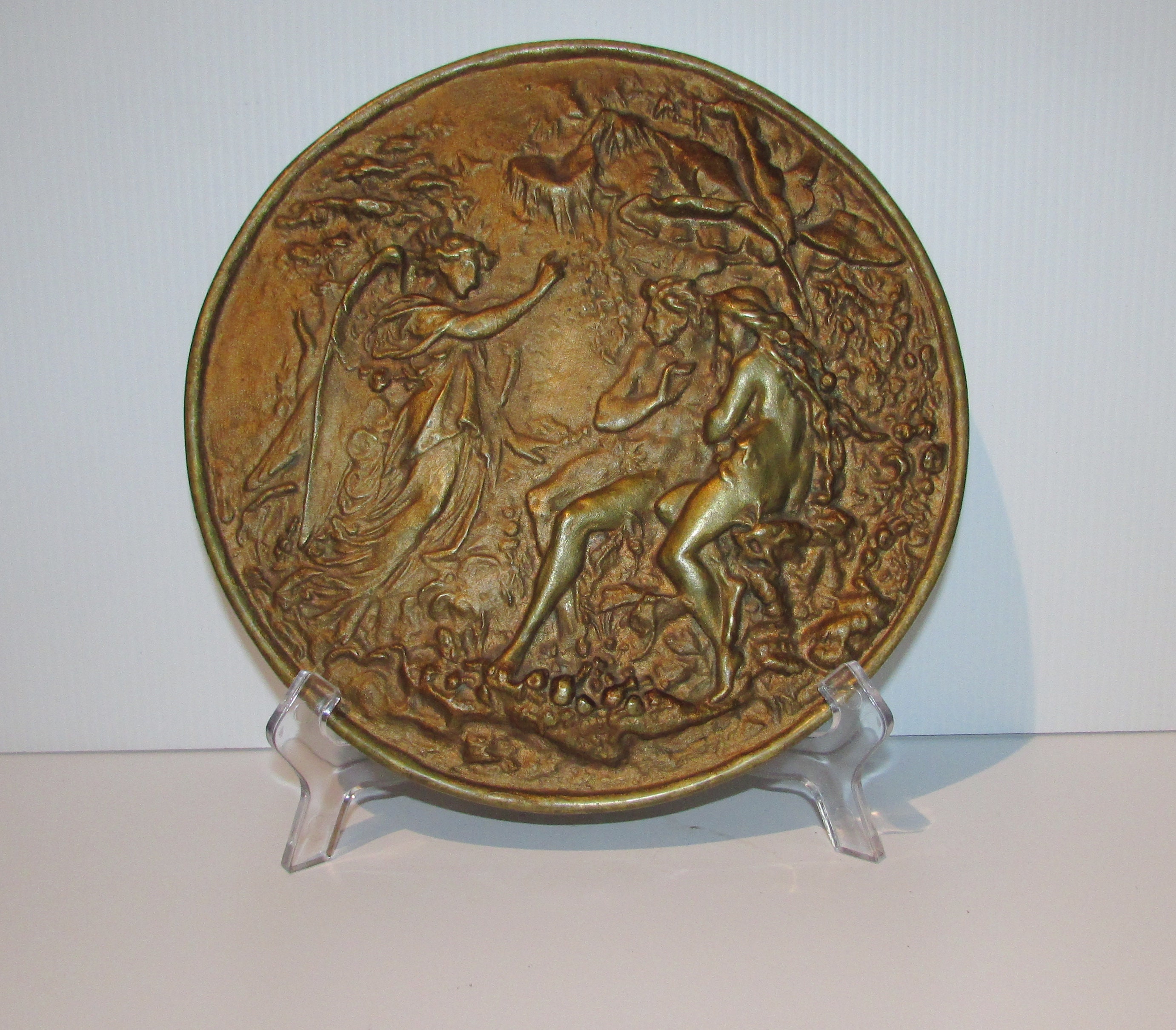 Superb Antique Bronze Wall Hanging Plaque ADAM and EVE in Paradise ...