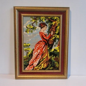 vintage needlepoint &quot;The number&quot; framed/ Superbe tapisserie (petit point) &quot;le chiffre&quot; 12&quot;x 16&quot; encadré  seg  FRANCE