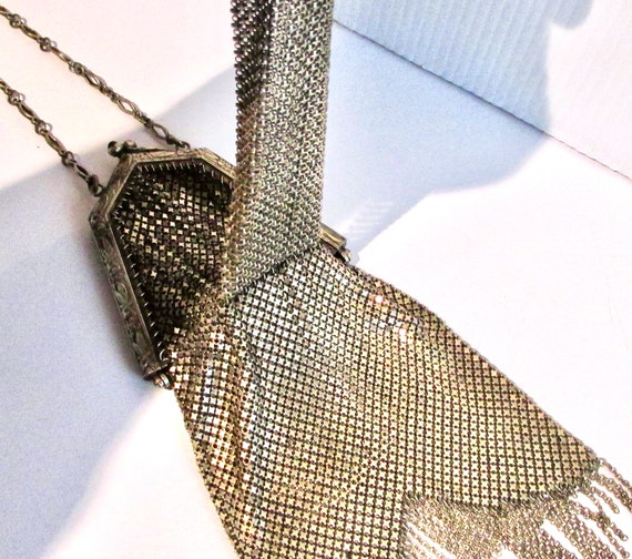 Beautiful  antique gold plated mesh bag purse wit… - image 7