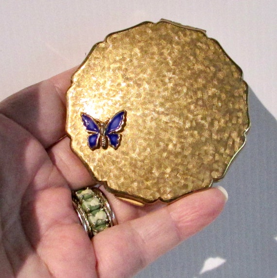 Vtg gold plated STRATTON ENGLAND with blue enamel… - image 1