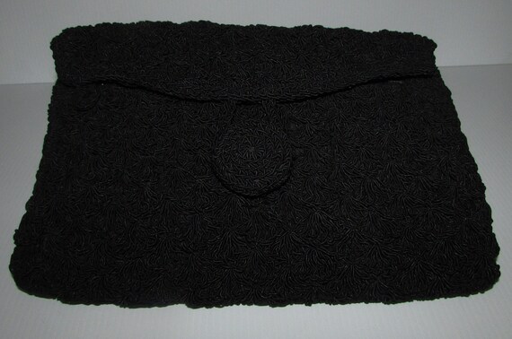superbe antique black crochet clutch or purse /tr… - image 5