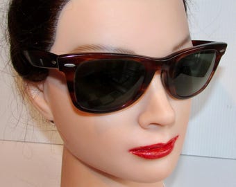 Vintage Ray Ban Sunglasses B&L Wayfarer 5024, Tort Frames, Green Lens