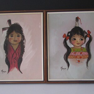 Pair of 2 oil painting on carboard  native children framed signed/ Paire (2) huile sur carton  représentant enfants indiens 13" X 15"approx.