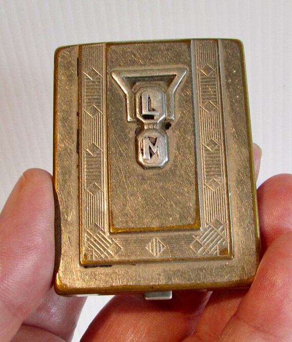 rectangular silver plated powder compact mirror C… - image 1