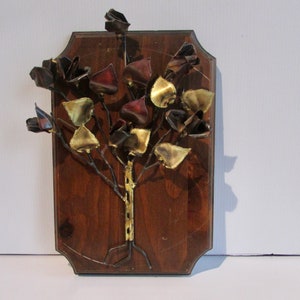 vtg metal ware copper wall hanging sculpture flower bouquet/copper wall hanging sculpture 3d flower bouquet