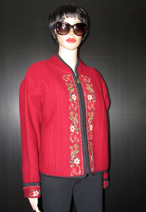 Superb ICELANDIC wool red cardigan with floral pa… - image 1