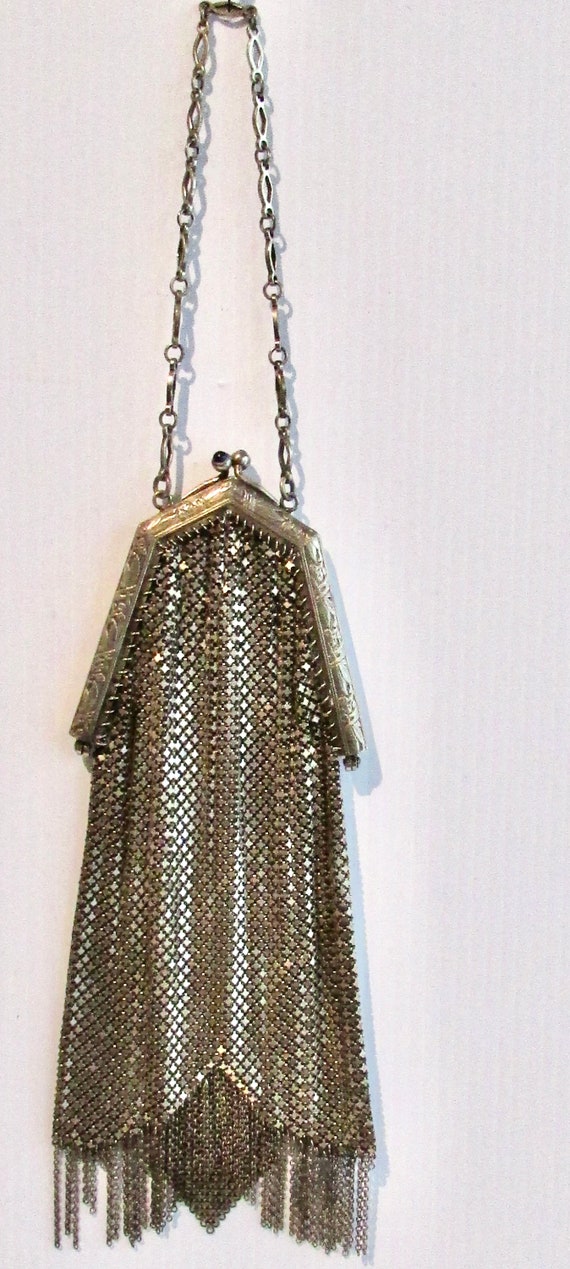 Beautiful  antique gold plated mesh bag purse wit… - image 2