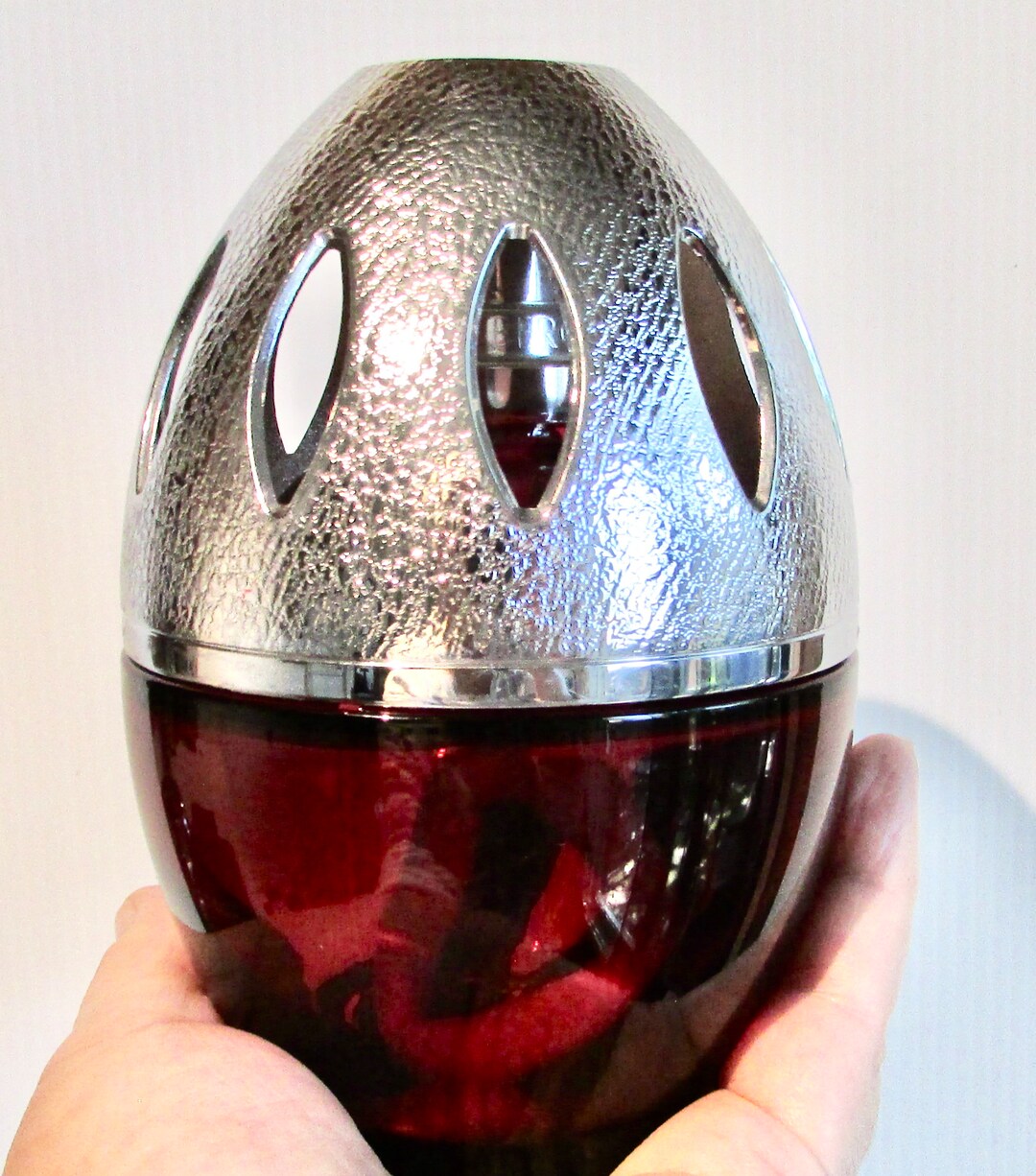 Vtg Rare Ruby Red Glass Berger Diffuser Lamp /silver Plated Top Dome ...