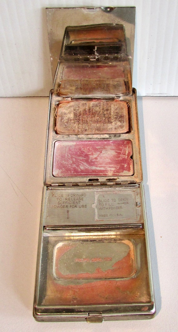 rectangular silver plated powder compact mirror C… - image 5