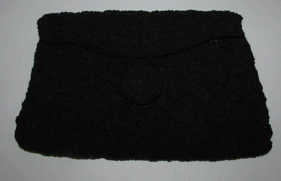 superbe antique black crochet clutch or purse /tr… - image 1